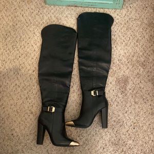 New! Black Thigh High Leather Boots